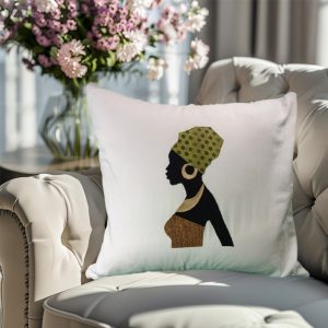 African Lady Applique Throw Pillow